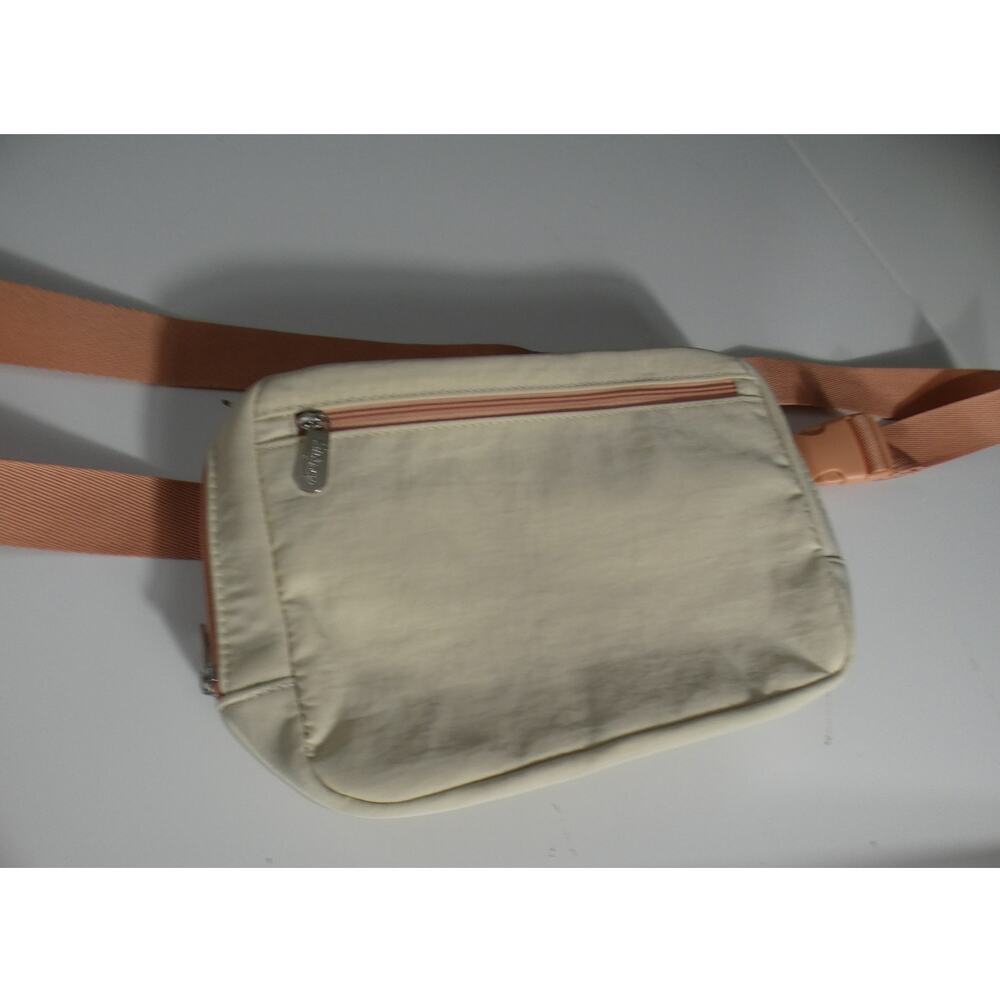 Thirty-One Classic Belt Bag Ivory Pink Zipper Closure Canvas